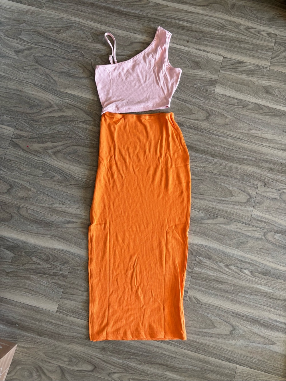Women’s One-Shoulder Pink Crop Top & Orange Maxi Skirt Set